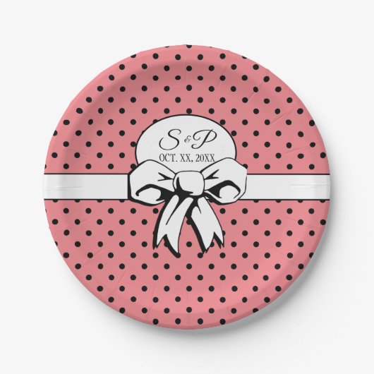 ブライダルシャワーヴィンテージ水玉模様ボウズPInk ペーパープレート (正面)