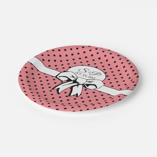 ブライダルシャワーヴィンテージ水玉模様ボウズPInk ペーパープレート (アングル)