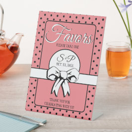 ブライダルシャワーヴィンテージ水玉模様ボウズPInk 台座サイン