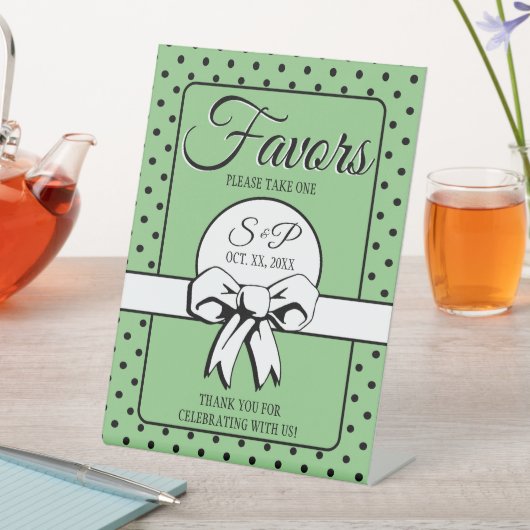 ブライダルシャワーヴィンテージ水玉模様ボーズセージグリーン 台座サイン (インサイチュ)