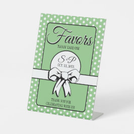 ブライダルシャワーヴィンテージ水玉模様ボーズセージ&ホワイト 台座サイン