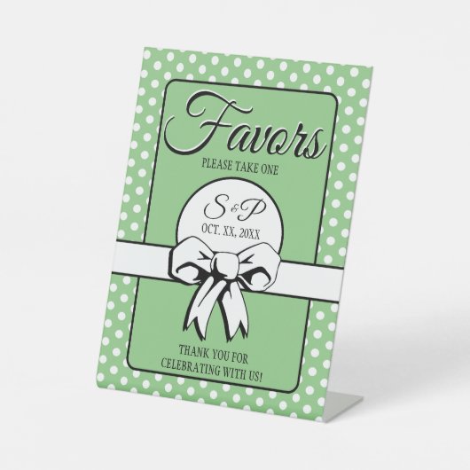 ブライダルシャワーヴィンテージ水玉模様ボーズセージ&ホワイト 台座サイン (正面)