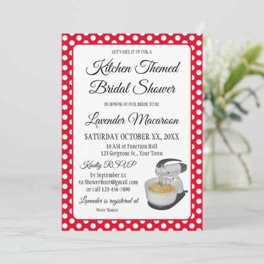 ブライダルシャワーヴィンテージ水玉模様ボーズレッド&ホワイト (スタンド正面)