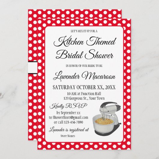 ブライダルシャワーヴィンテージ水玉模様ボーズレッド&ホワイト (正面/裏面)