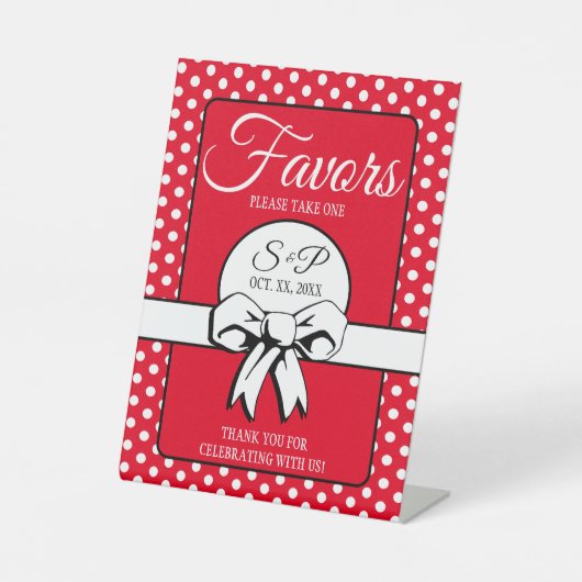 ブライダルシャワーヴィンテージ水玉模様ボーズレッド&ホワイト 台座サイン (正面)