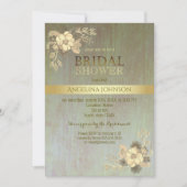 ブライダルシャワーヴィンテージ金ゴールド花 招待状 (正面)