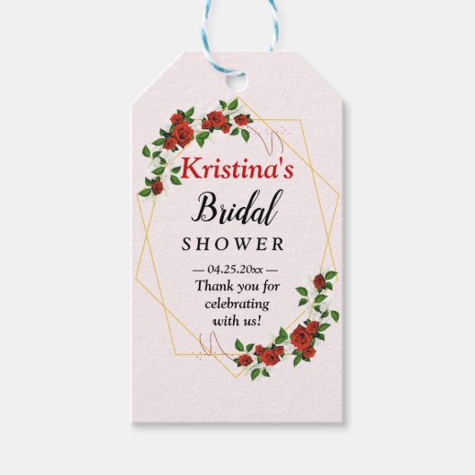 ブライダルシャワー優先モダン金ゴールドフレーム赤金ゴールド ギフトタグ (正面)