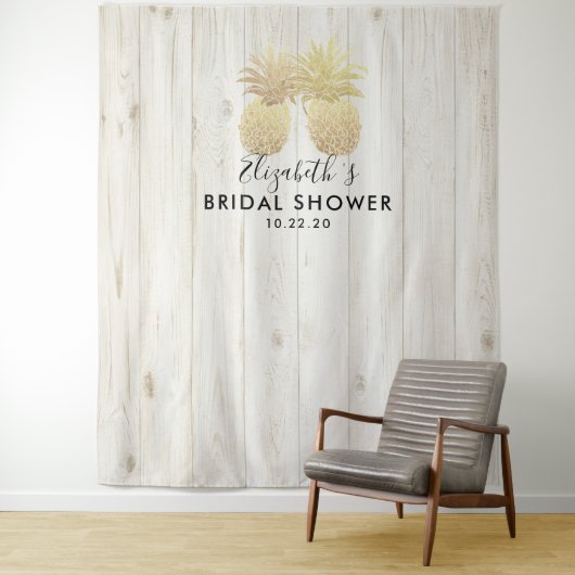 ブライダルシャワー写真の背景金ゴールドパイナップルカップル タペストリー (インサイチュ)