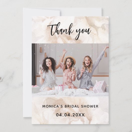 ブライダルシャワー写真白色フローラサンキューカード 招待状 (正面)