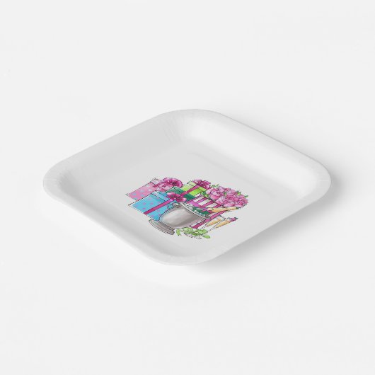 ブライダルシャワー名門私立校風のギフトシャンパンフルテス ペーパープレート (傾斜あり)