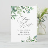 ブライダルシャワー延期された日付の変更ユーカリ 招待状 (スタンド正面)