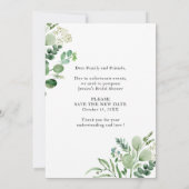 ブライダルシャワー延期された日付の変更ユーカリ 招待状 (裏面)
