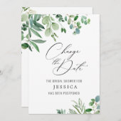 ブライダルシャワー延期された日付の変更ユーカリ 招待状 (正面/裏面)