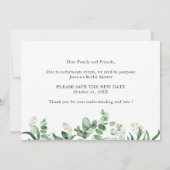 ブライダルシャワー延期された日付の変更ユーカリ 招待状 (裏面)