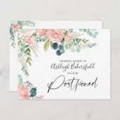 ブライダルシャワー延期された日付赤面ピンクフローラ 案内ポストカード (正面/裏面)