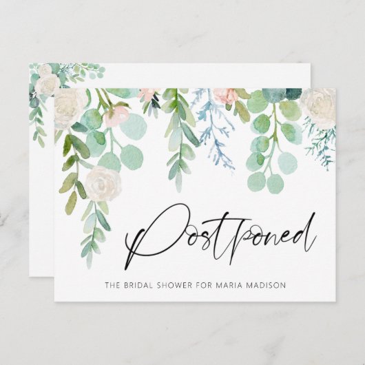ブライダルシャワー延期された水の色のフローラ緑 案内ポストカード (正面/裏面)