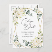 ブライダルシャワー延期エレガント日ホワイトローズ ポストカード (正面/裏面)