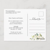 ブライダルシャワー延期エレガント日ホワイトローズ ポストカード (裏面)