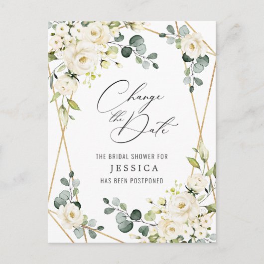 ブライダルシャワー延期エレガント日ホワイトローズ ポストカード (正面)