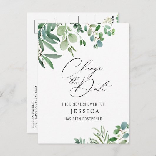 ブライダルシャワー延期エレガント日ユーカリ ポストカード (正面/裏面)