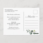 ブライダルシャワー延期エレガント日ユーカリ ポストカード (裏面)