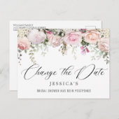 ブライダルシャワー延期日エレガント赤面バラ ポストカード (正面/裏面)