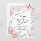 ブライダルシャワー延期日エレガント赤面バラ ポストカード (正面/裏面)