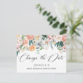 ブライダルシャワー延期日エレガント赤面バラ ポストカード (スタンド正面)