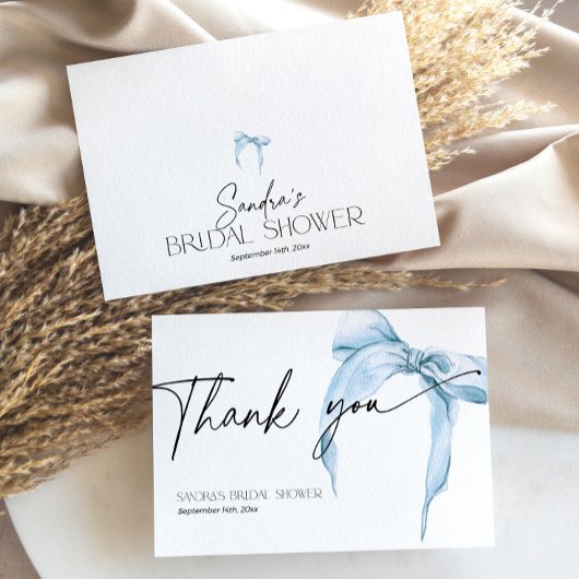 ブライダルシャワー彼女は結び目をダスティブルーで結んでいる サンキューカード