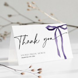 ブライダルシャワー彼女は結び紫色の弓 サンキューカード