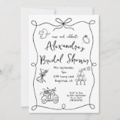 ブライダルシャワー手描き白黒 お洒落 招待状 (正面)