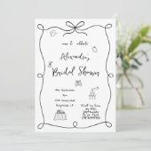 ブライダルシャワー手描き白黒 お洒落 招待状 (スタンド正面)