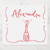 ブライダルシャワー手描き赤お洒落白 スパークリングワインラベル (シングルラベル)