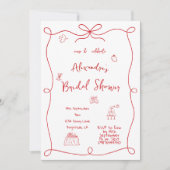 ブライダルシャワー手書き赤い白 招待状 (正面)