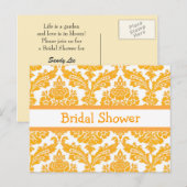 ブライダルシャワー招エレガント待、イエローダマスク インビテーションポストカード (正面/裏面)