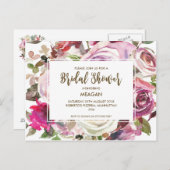 ブライダルシャワー招モダン待フローラ薄紫 インビテーションポストカード (正面/裏面)