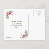 ブライダルシャワー招モダン待フローラ薄紫 インビテーションポストカード (裏面)