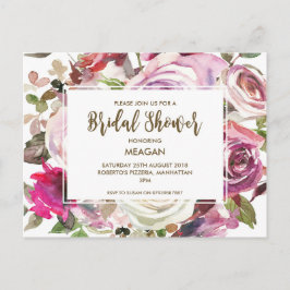 ブライダルシャワー招モダン待フローラ薄紫 インビテーションポストカード