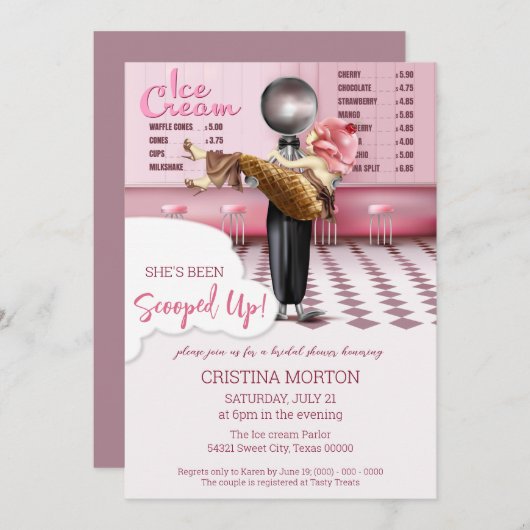 ブライダルシャワー招待をスクープしたアイスクリーム 招待状 (正面/裏面)