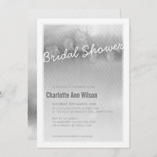 ブライダルシャワー招待グラデーション:水彩グレー 招待状 (正面/裏面)