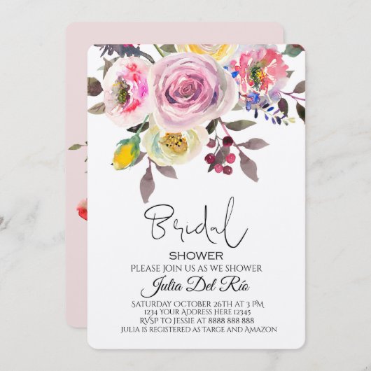 ブライダルシャワー招待テンプレート編集可能ピンク 招待状 (正面/裏面)