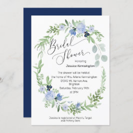 ブライダルシャワー招待ネイビーブルー花 招待状