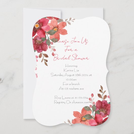 ブライダルシャワー招待ピンクフローラデザイン セーブザデート (正面)