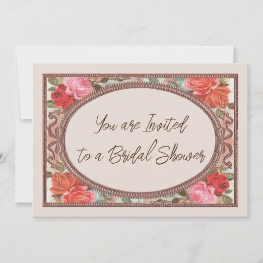 ブライダルシャワー招待ピンクヴィンテージバラ 招待状 (正面)