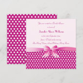 ブライダルシャワー招待ピンク水玉模様ズウィズボウ 招待状 (正面/裏面)