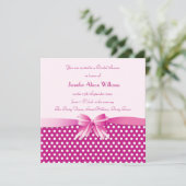 ブライダルシャワー招待ピンク水玉模様ズウィズボウ 招待状 (スタンド正面)
