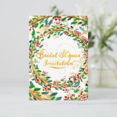 ブライダルシャワー招待フローラ金ゴールドグリッターグリーン 招待状 (スタンド正面)