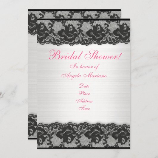 ブライダルシャワー招待ブラックレースとサテン 招待状 (正面/裏面)