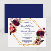 ブライダルシャワー招待ブルゴーニュフローラボホブルー ポストカード (正面/裏面)