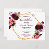 ブライダルシャワー招待ブルゴーニュ花模様ボヘミア ポストカード (正面/裏面)